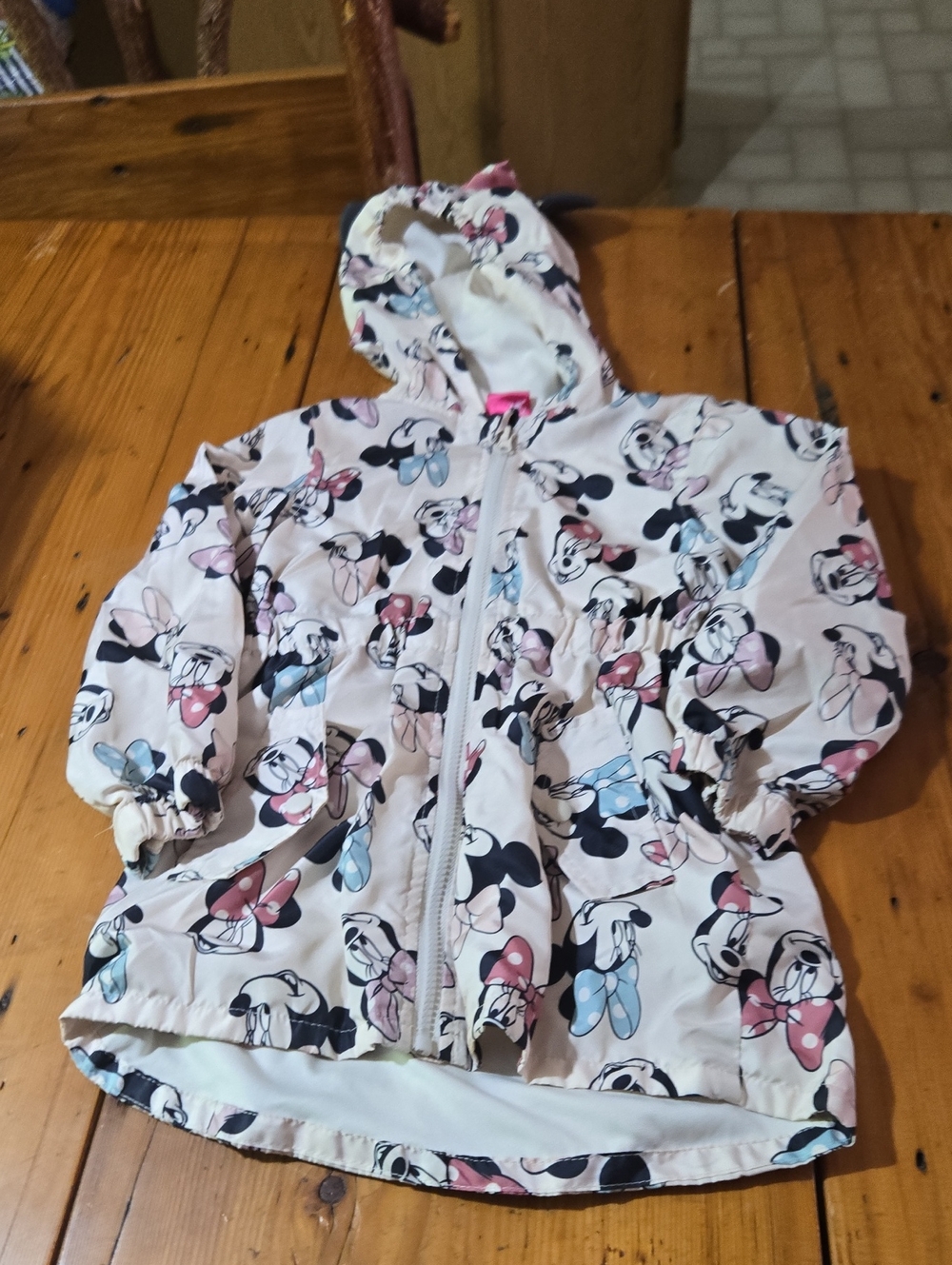 Girls' Minnie Mouse Hooded Windbreaker - Light Pink with Multicolor Bows Sz 6